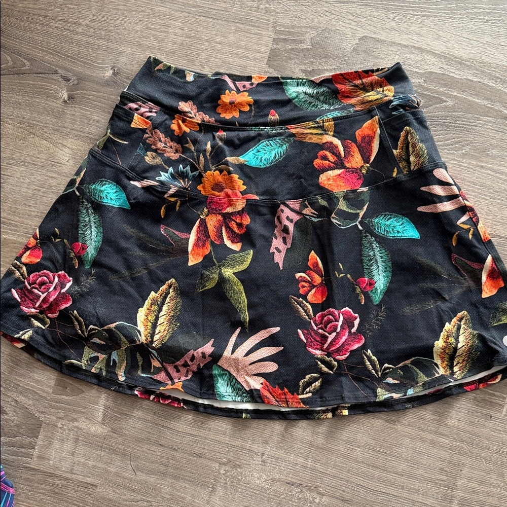 Black Floral Skort with Multicolored Blooms